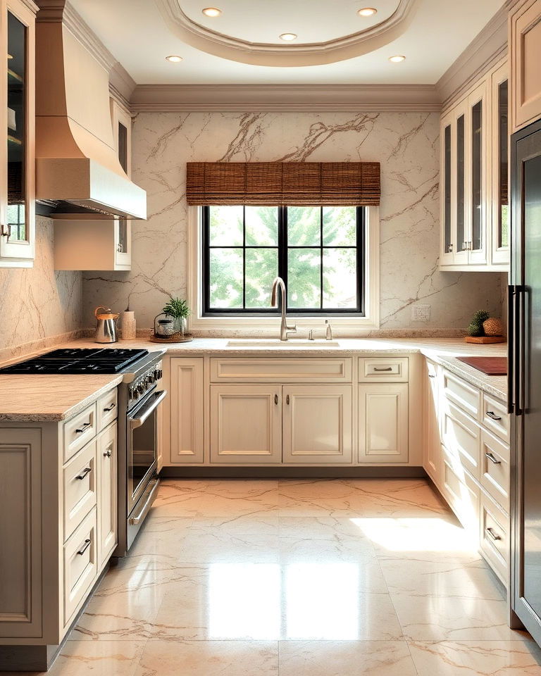 travertine and marble combination kitchen