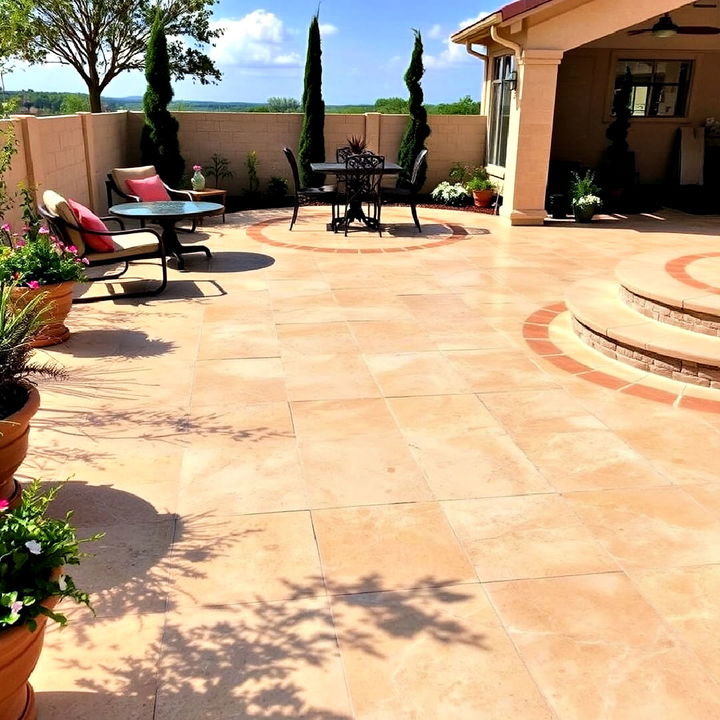 travertine style stamped concrete for mediterranean inspired patios