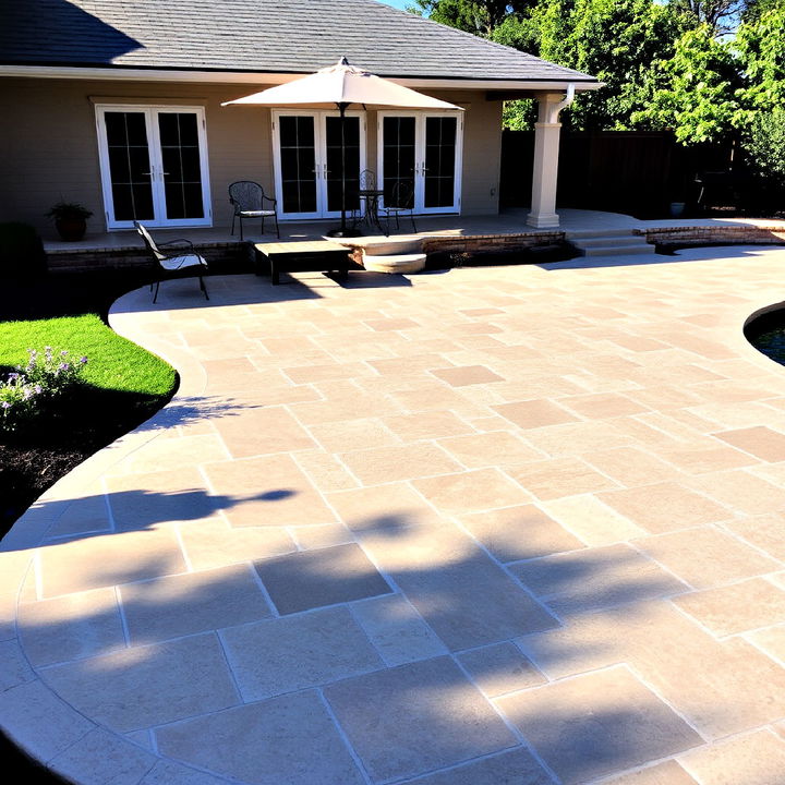 travertine style stamped concrete patio for an elegant look