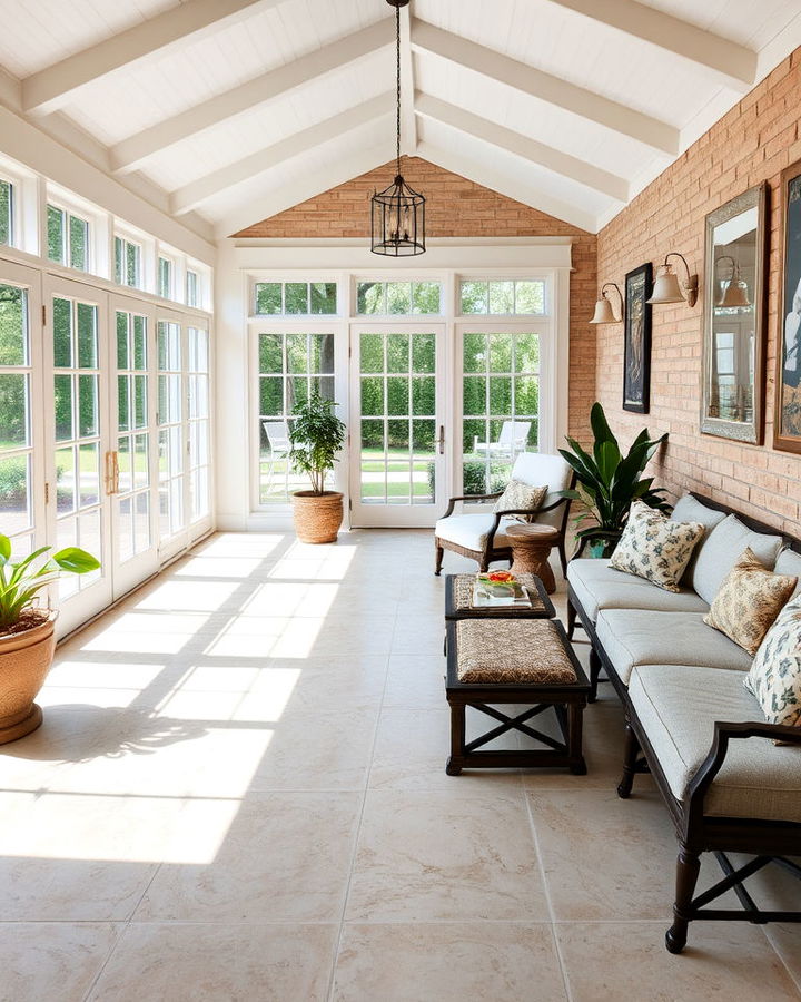 travertine tile flooring sunroom