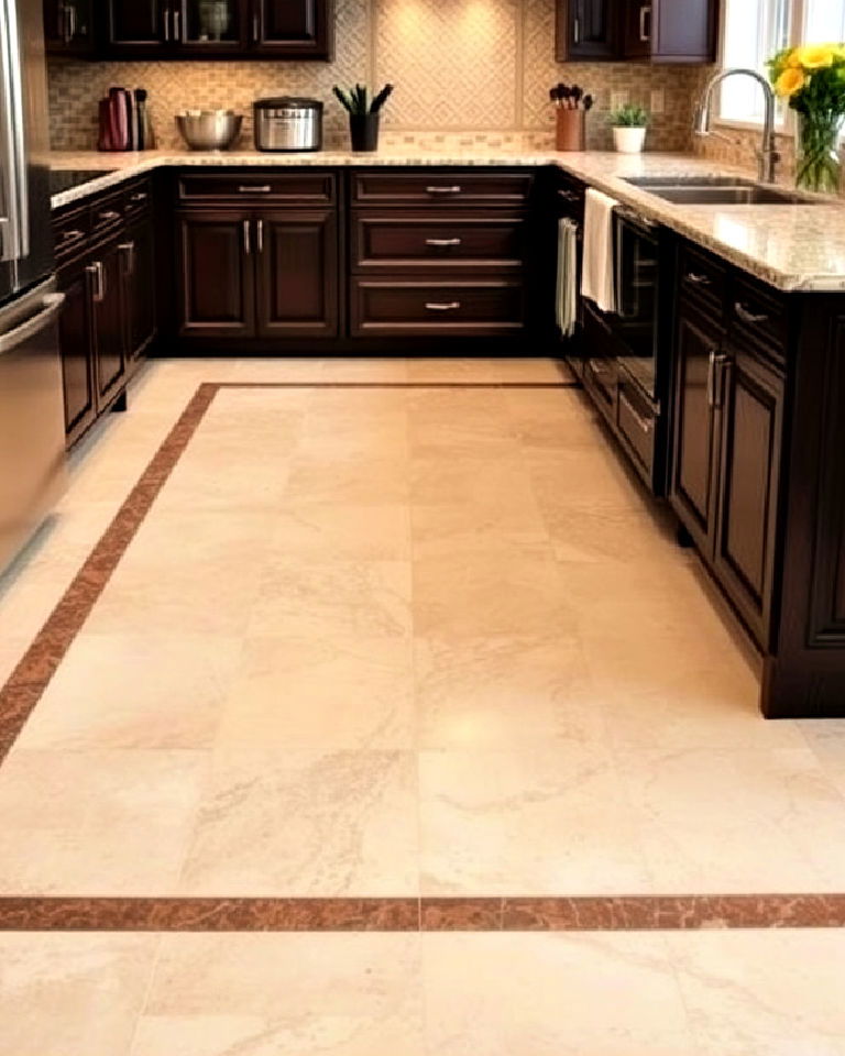 travertine tiles floor with inlay borders