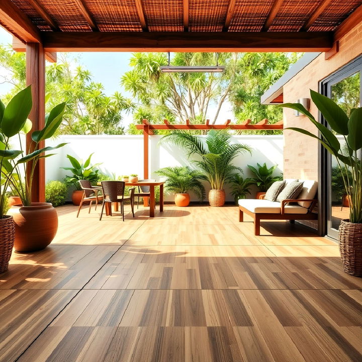 tropical vibe with bamboo tiles patio