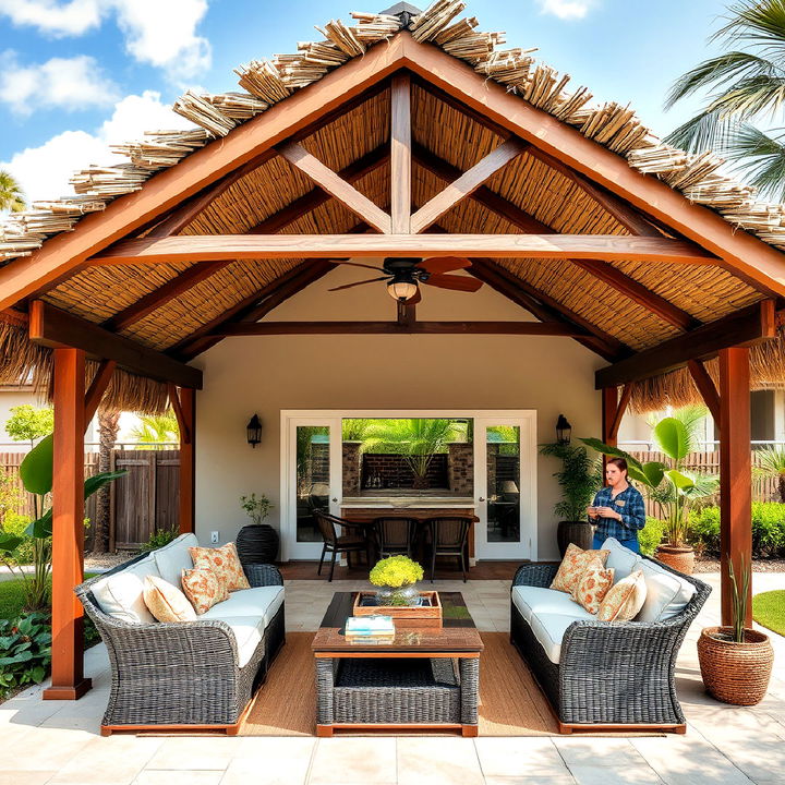 tropical vibe with thatch gable roof design