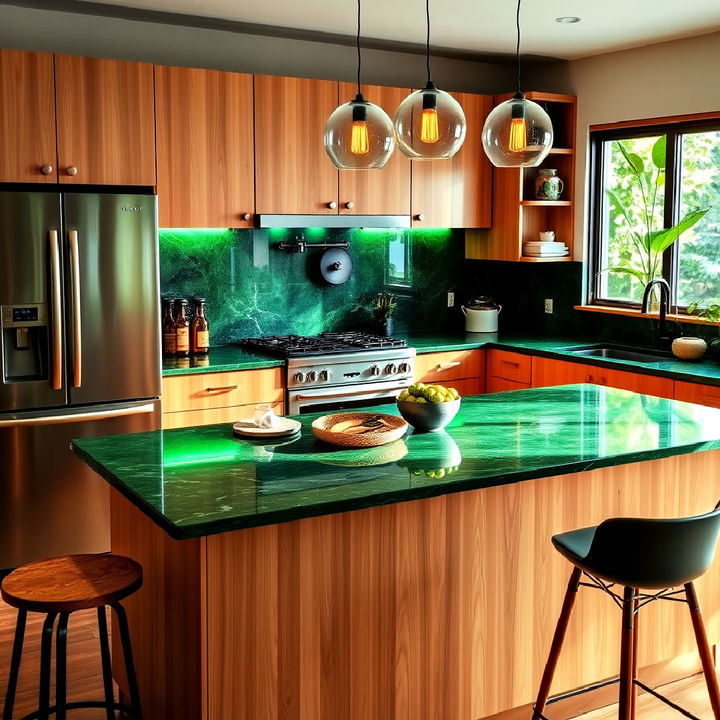 tropical vibes with jungle green quartz countertop