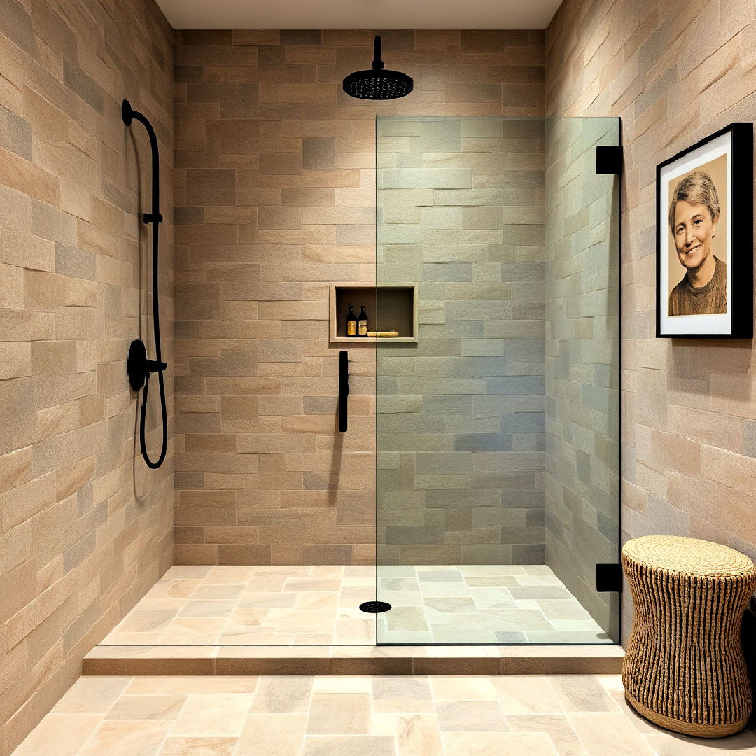 tumbled stone shower to add rustic charm