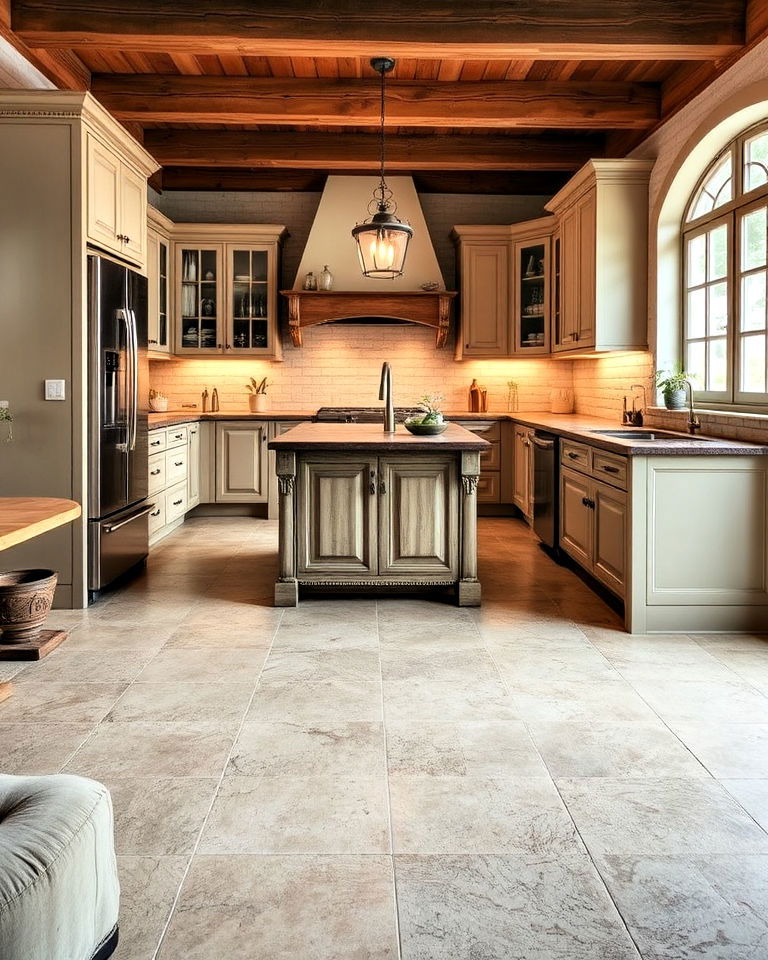 tumbled travertine floor for a rustic charm