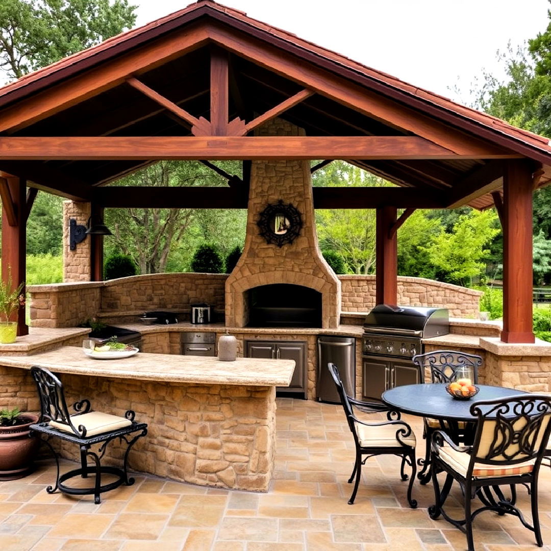 tuscan style outdoor kitchen with gazebo