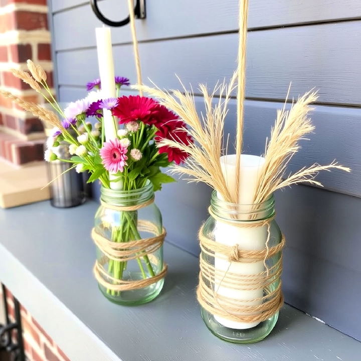 twine wrapped mason jar flower holders