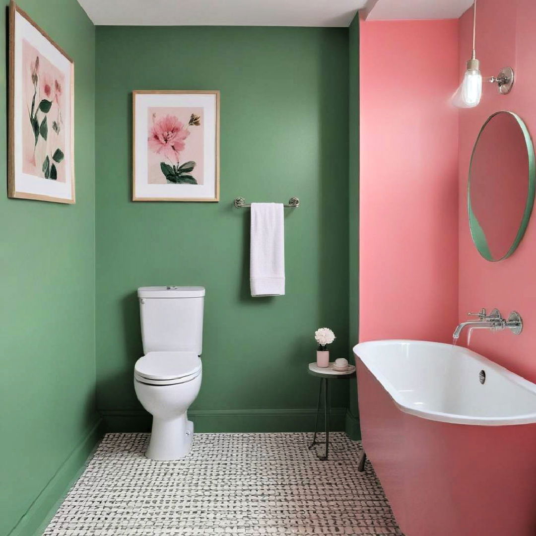 two tone pink and green paint for bathroom