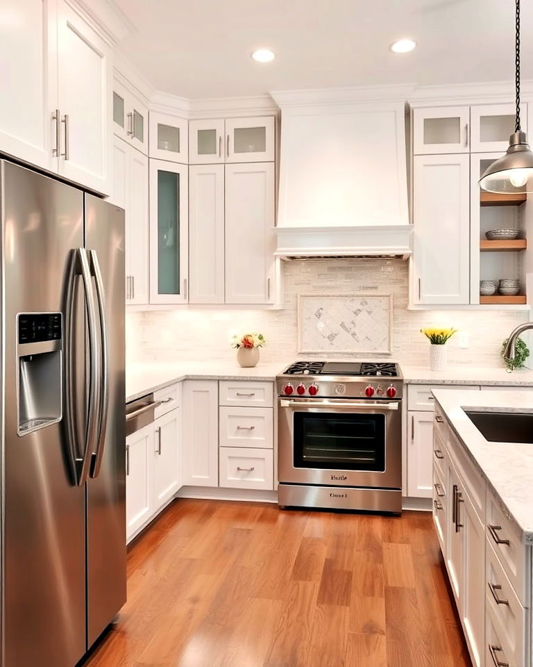 two tone white and stainless steel appliances