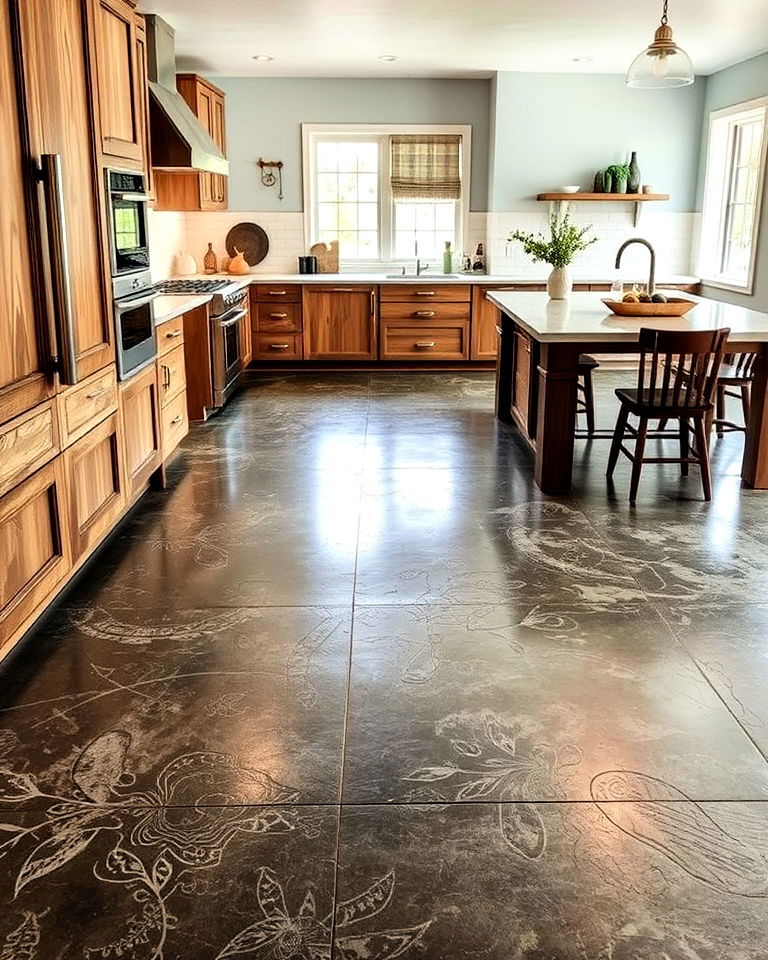 unique acid etched concrete kitchen floor