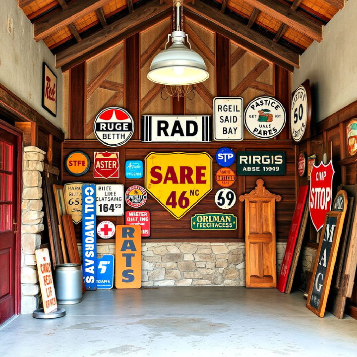 unique garage decor with vintage signs