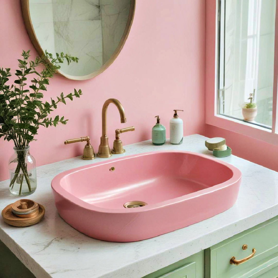 unique pink sink with green accent