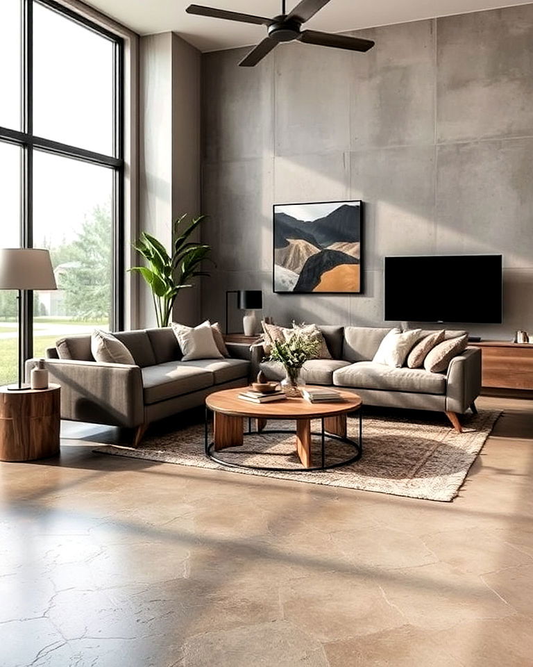 unique textured concrete living room flooring