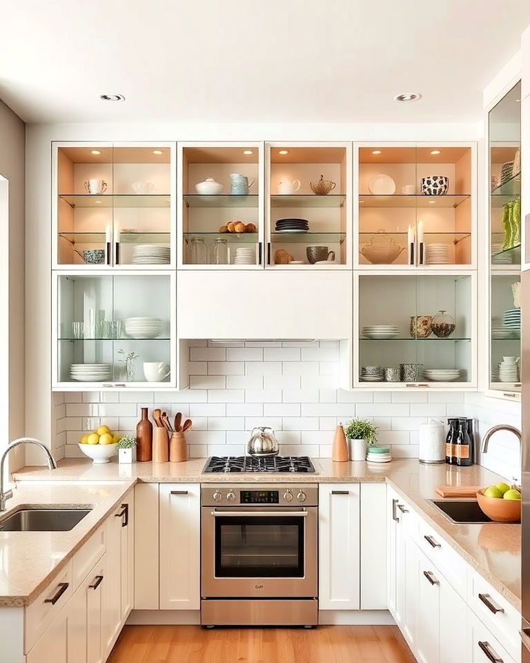 upper glass cabinets for openness