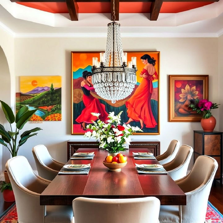 vibrant and stylish spanish style dining room wall art