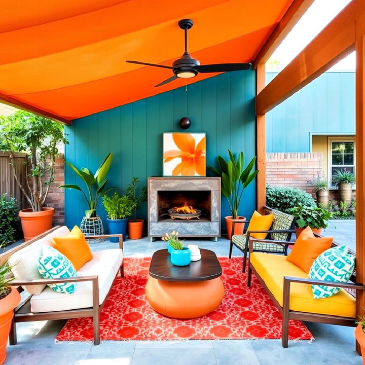 vibrant color accents for mid century modern patio