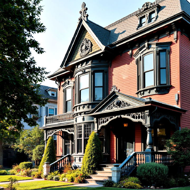 victorian home updated with black window accents