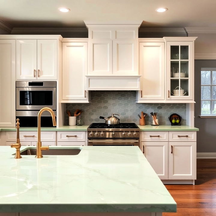 vintage appeal with mint green marble kitchen countertop