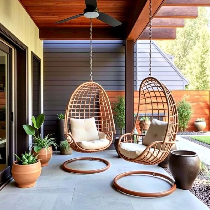 vintage style suspended chairs to enhance patio