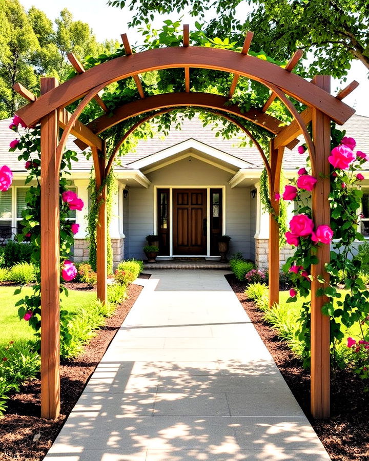 walkway arbor with climbing plants