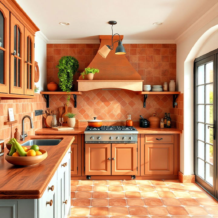 warm terracotta accent backsplash