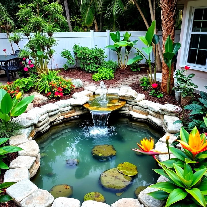 water feature with a fountain or pond