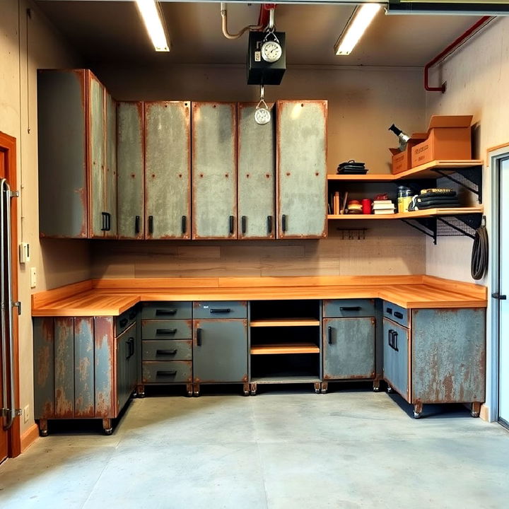 weathered and rustic metal garage cabinets