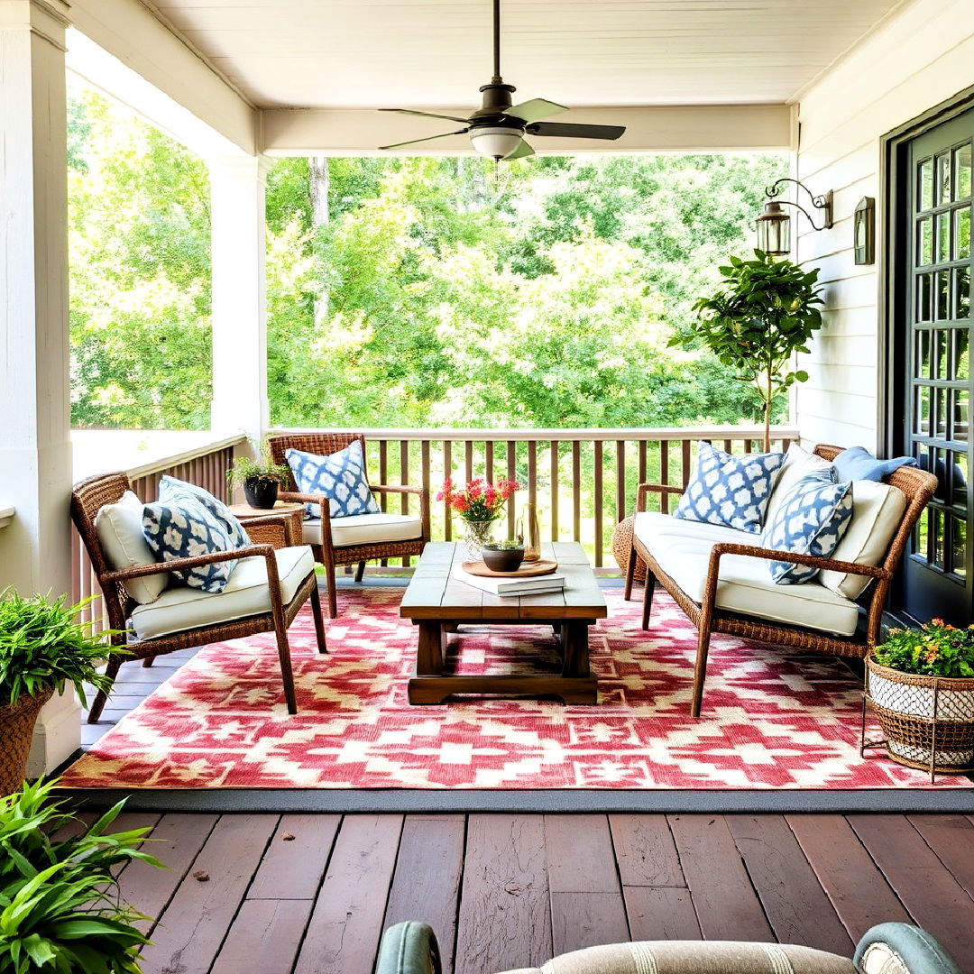 weathered outdoor rug for rustic porch