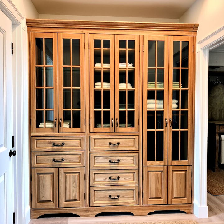 weathered wood cabinets as rustic closet