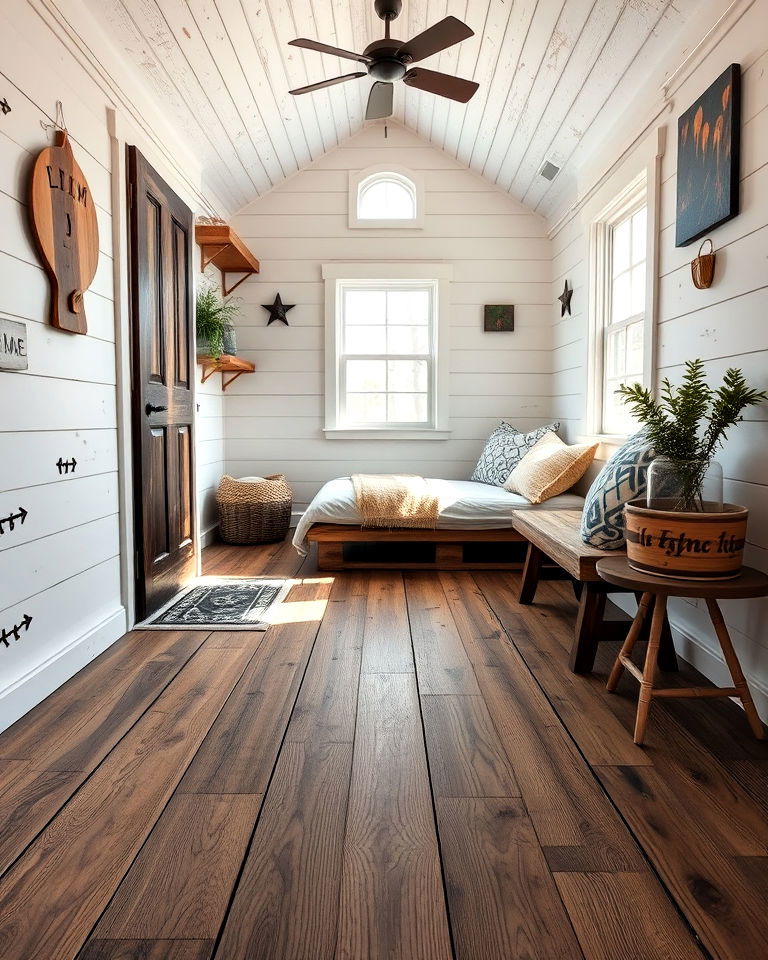 weathered wood flooring to add warmth