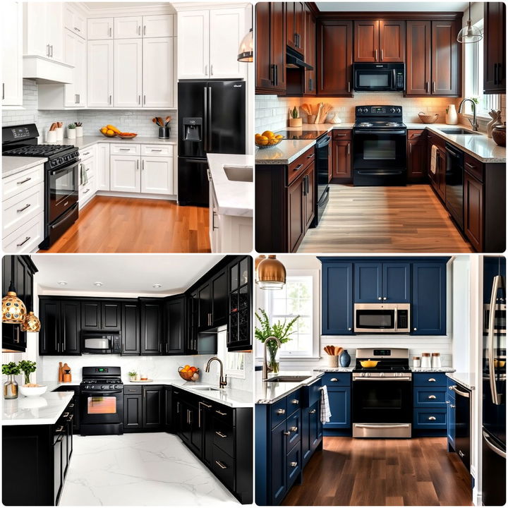 what color cabinets go with black appliances