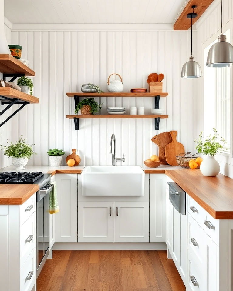 white beadboard backsplash for rustic kitchen