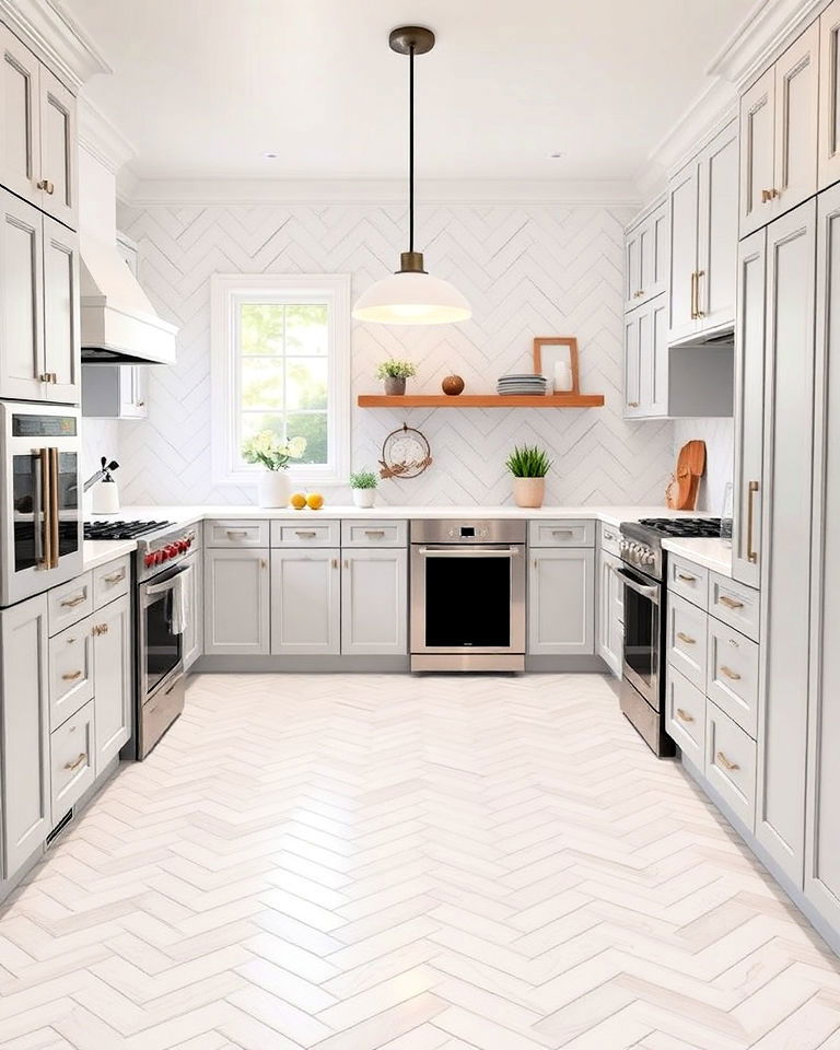 white chevron pattern floor for a bold statement