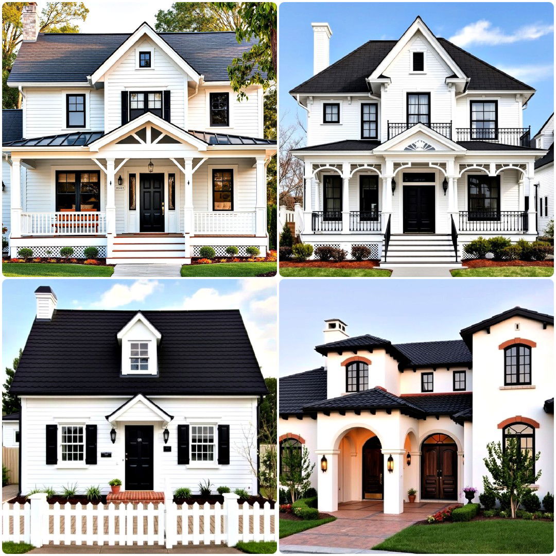 25 White Houses with Black Roofs for A Classic Contrast