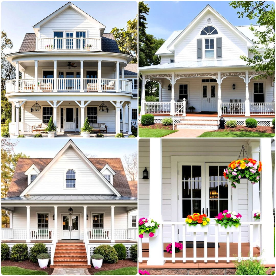 white farmhouse with wrap around porch ideas