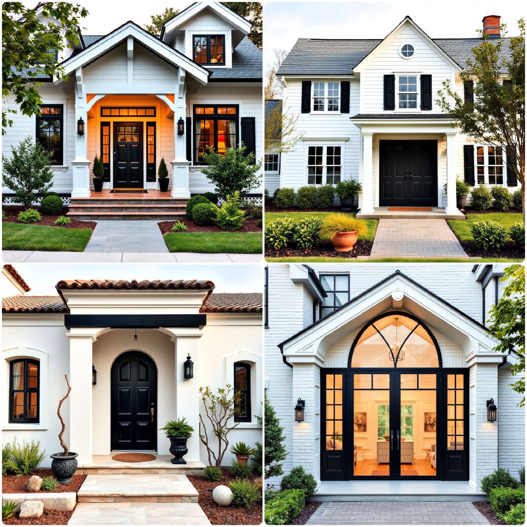25 White Houses With Black Doors for Bold Contrast