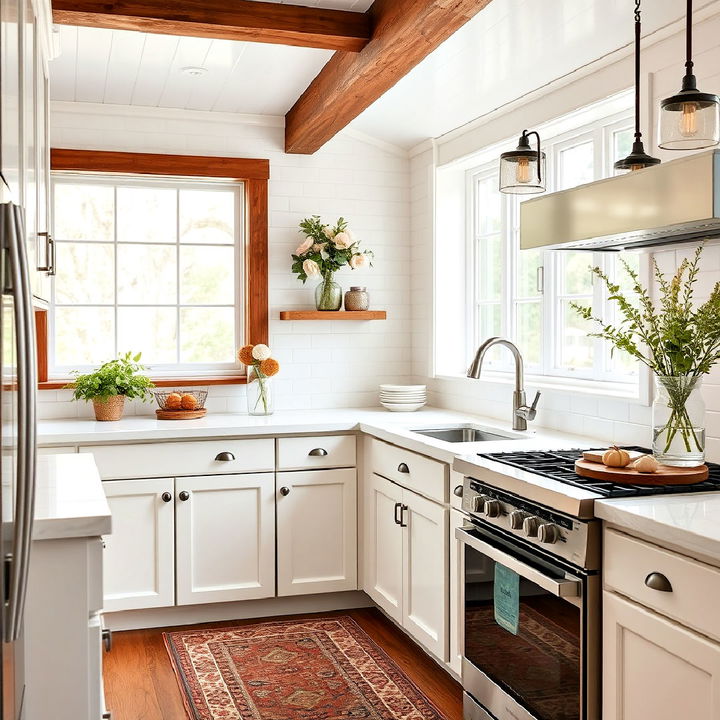 vintage style hardware with white kitchen cabinets