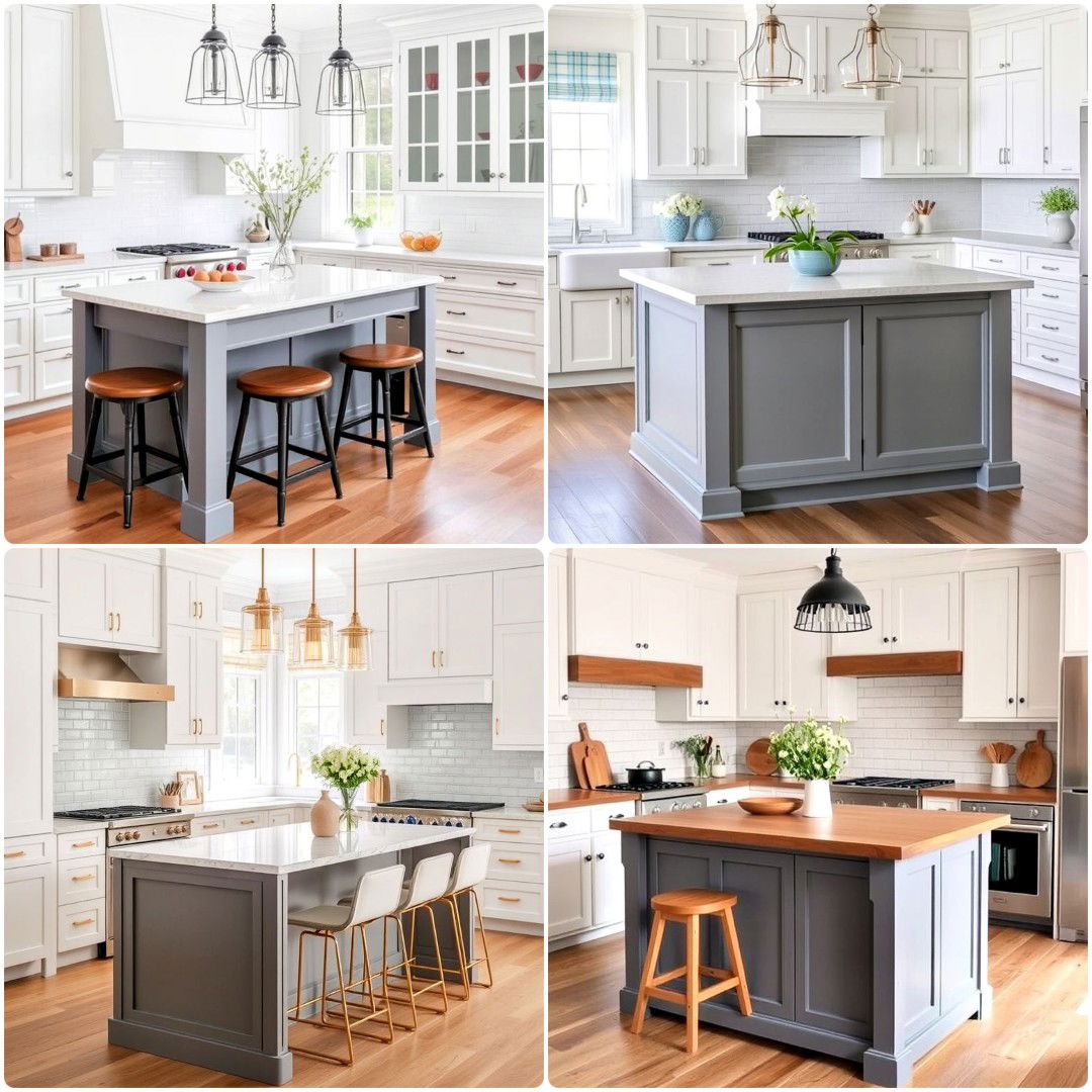 white kitchen cabinets with grey island ideas