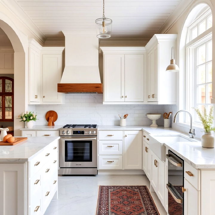 white kitchen cabinets with marble countertops