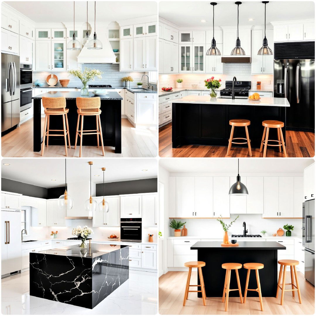 15 White Kitchen Ideas With Black Islands That Wow