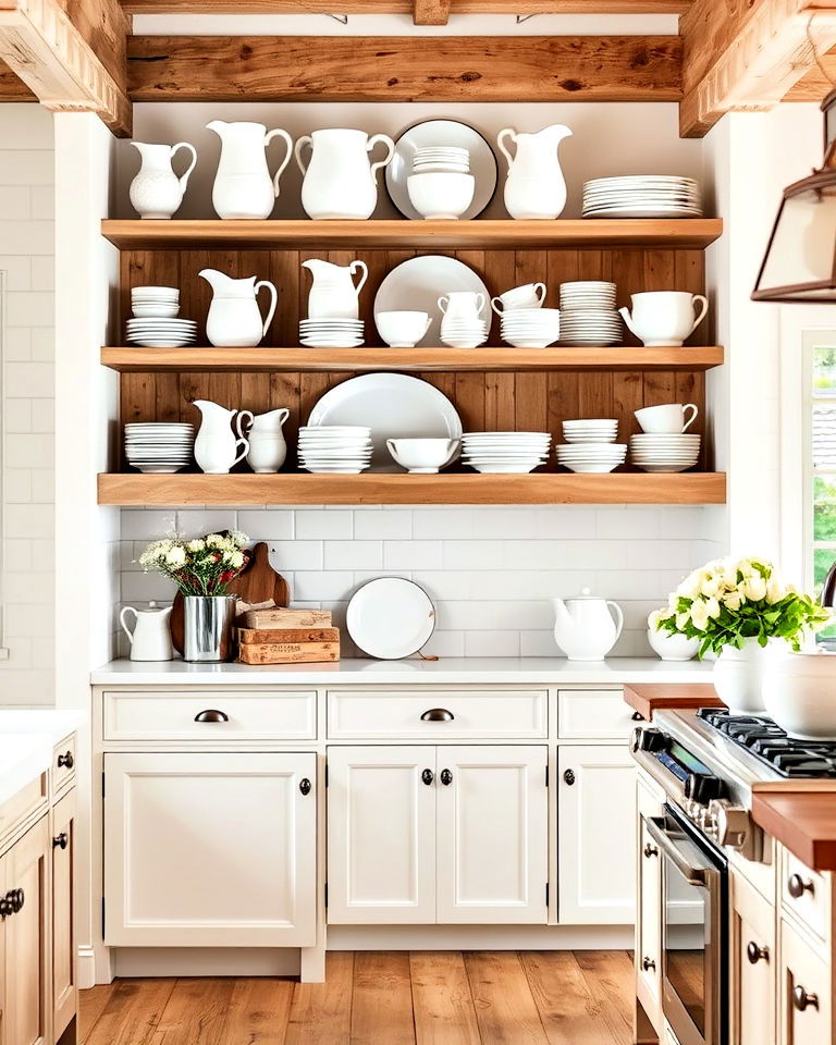 white kitchen ironstone collection display