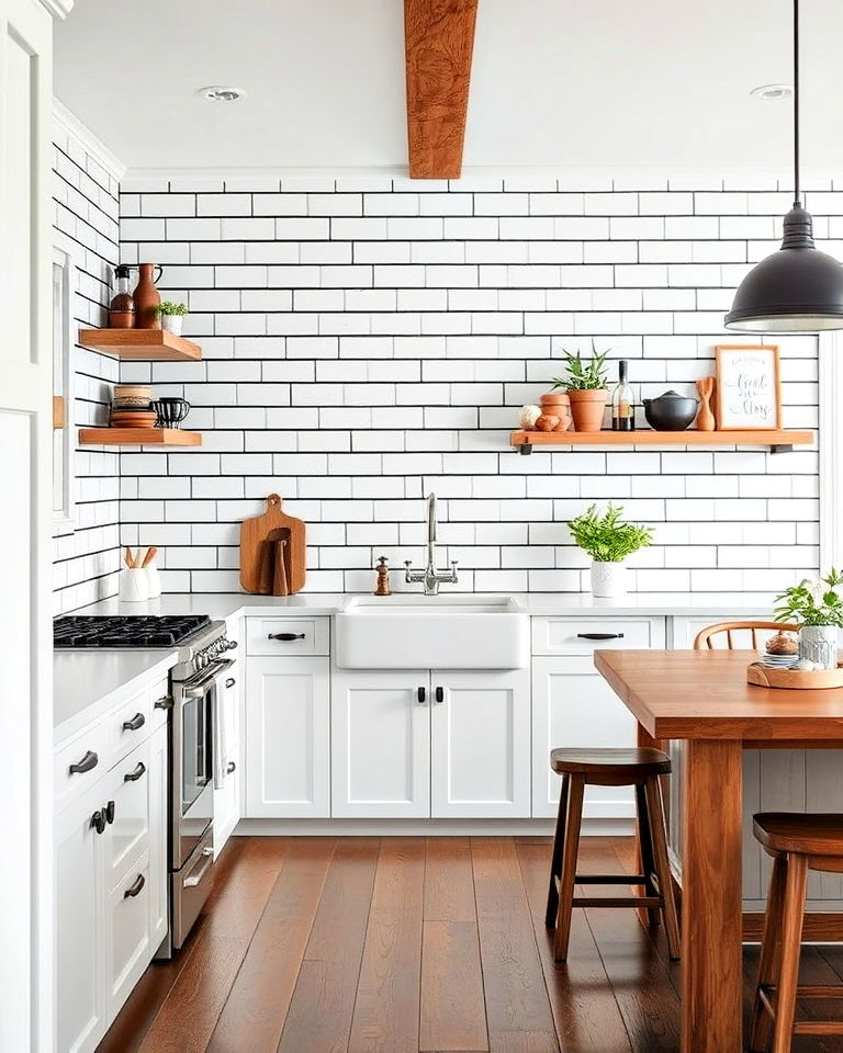 white kitchen subway tile with dark grout