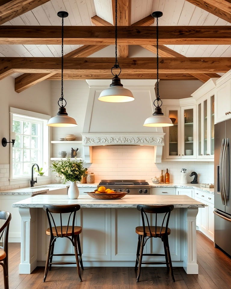 white kitchen vintage inspired lighting