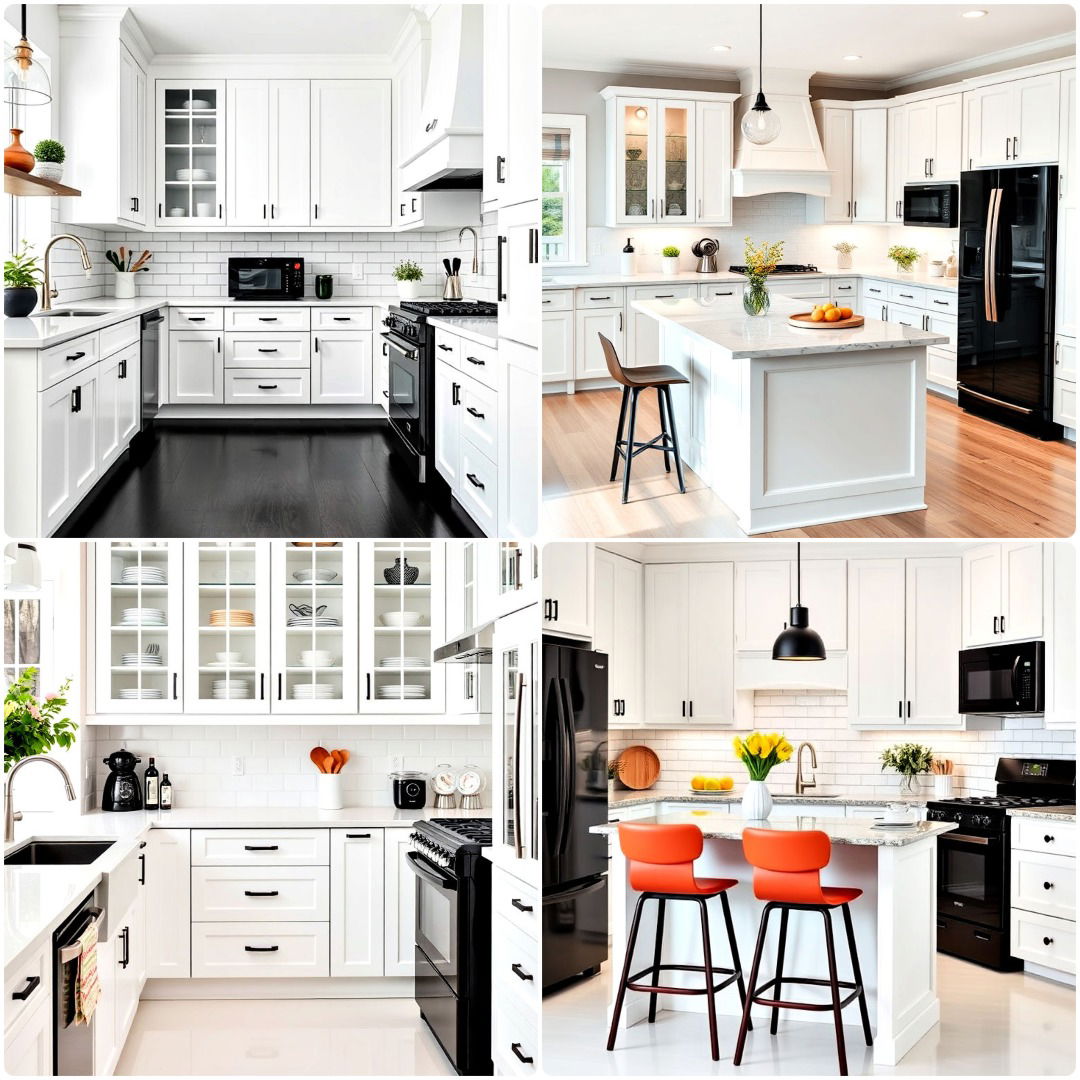 white kitchen with black appliances ideas