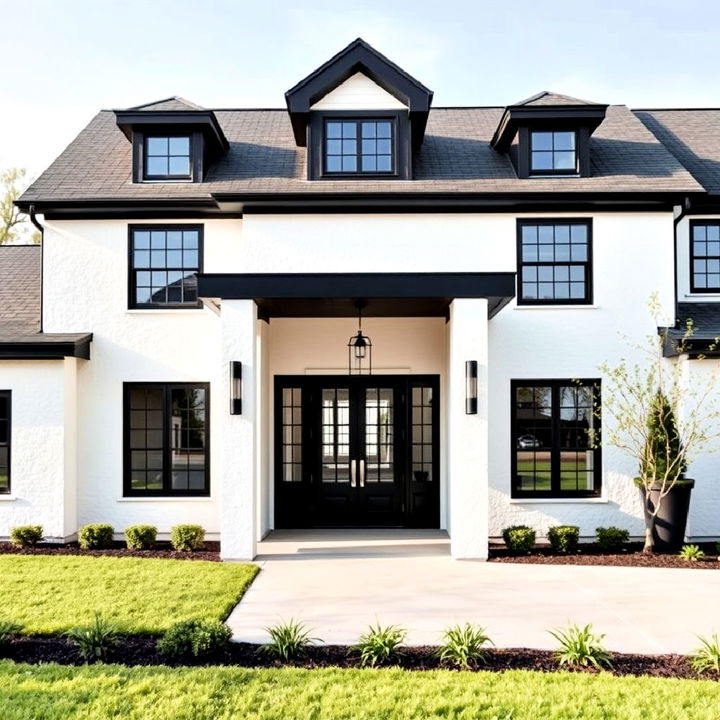 white stucco with black trim for striking contrast