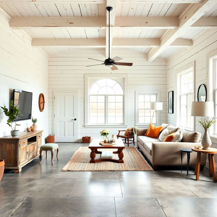 whitewashed walls for farmhouse living room