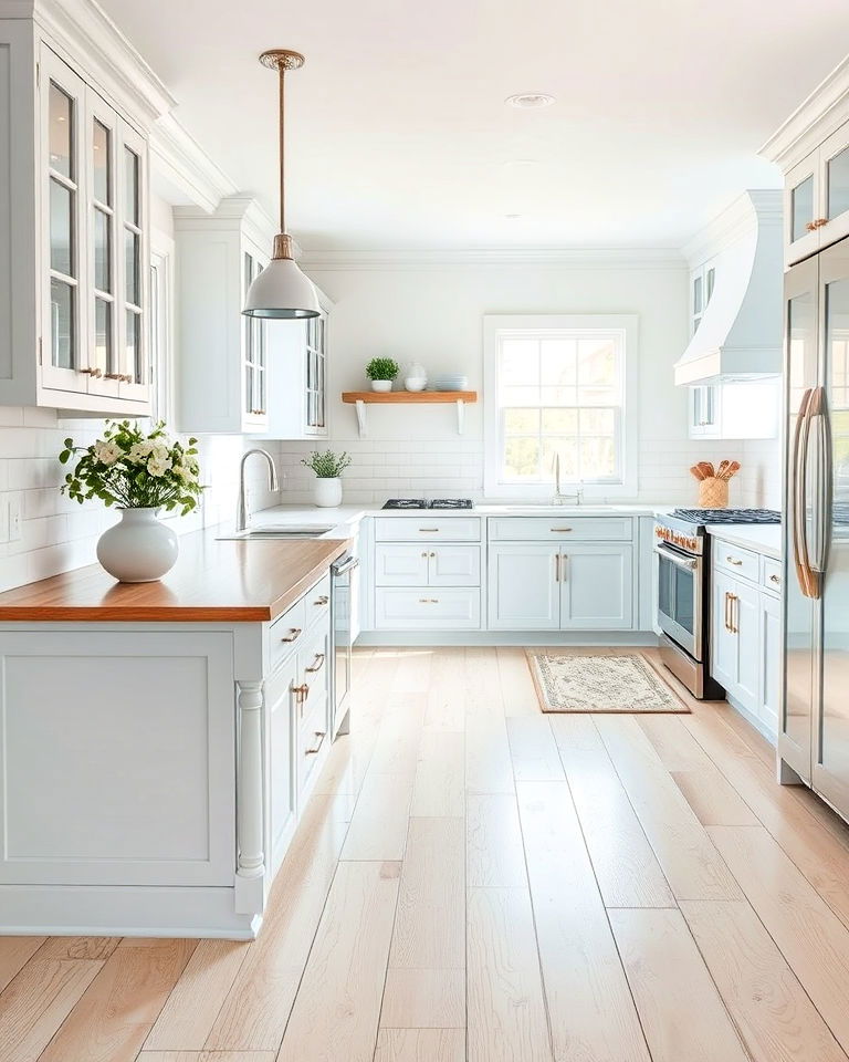 whitewashed wood kitchen floor