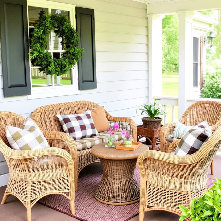 wicker furniture with cozy porch addition