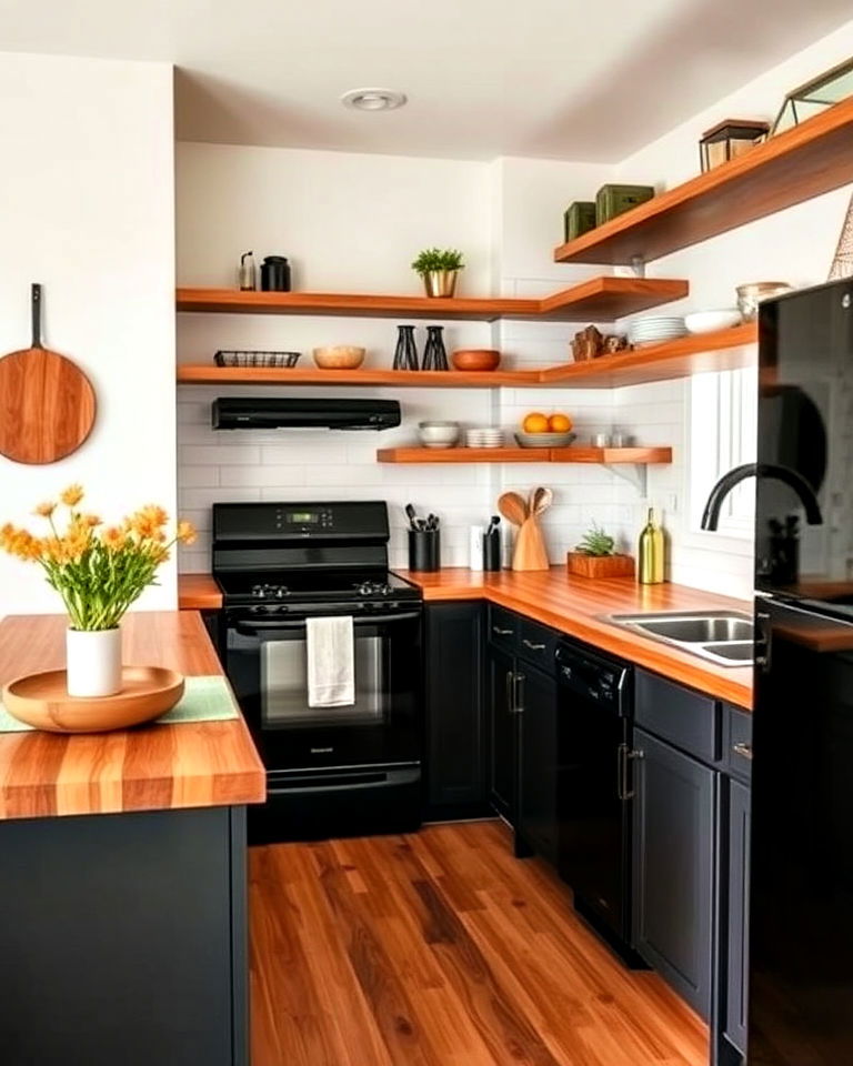 wood accents to warm up the kitchen